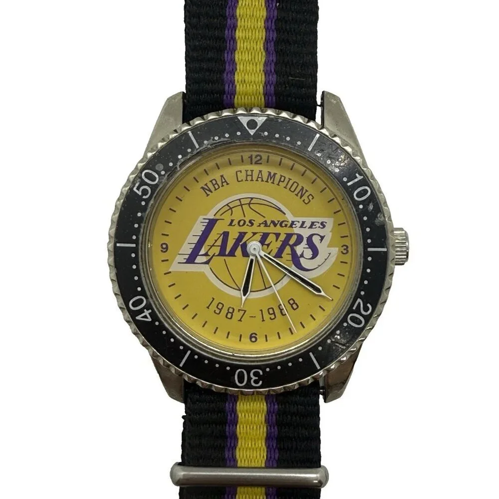 Los Angeles Lakers NBA Watch 1987-1988 Round Canvas Strap Black Yellow Purple